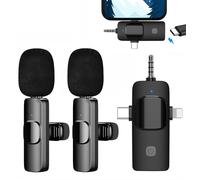 Microfono Wireless per iPhone/iOS/Androide/PC/Laptop, Plug & Play Professionale Microfono Bluetooth, Microfono Lavalier Wireless Riduzione del Rumore per Youtube, TikTok, Vlog Registrazione Video