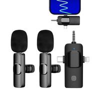 Microfono Wireless per iPhone/iOS/Androide/PC/Laptop, Plug & Play Professionale Microfono Bluetooth, Microfono Lavalier Wireless Riduzione del Rumore per TikTok, Youtube, Vlog Registrazione Video