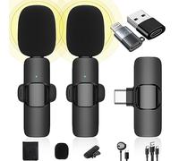 Microfono Wireless per iPhone/iPad/Telefono Android/Laptop, IUMAKEVP Microfoni Lavalier Plug-play con Riduzione del Rumore per Registrazione Video/Live Steam/Intervista/Youtube/TikTok/Facebook(2 mics)