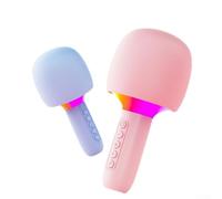 Microfono wireless per karaoke con luci LED, portatile, Bluetooth-5.0, altoparlante da 5 W, batteria da 1500 mAh, anti-distorsione, per feste, viaggi a casa (rosa)