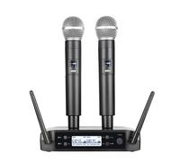 Microfono wireless portatile a doppio canale UHF Microfono dinamico a frequenza fissa per Karaoke Wedding Party Band Church Show