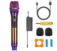 Microfono wireless portatile, ricaricabile UHF, microfono wireless dinamico portatile, per grandi palcoscenici, karaoke, matrimoni, DJ, feste, discorso, chiesa, classe, uso con sistema PA (viola)