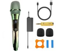 Microfono wireless portatile, ricaricabile UHF, microfono wireless dinamico portatile, per grandi palcoscenici, karaoke, matrimoni, DJ, feste, discorso, chiesa, classe, uso con sistema PA (verde)