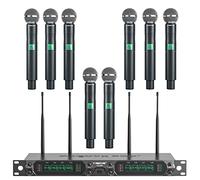 Microfono Wireless Professionale Phenyx Pro 8-Channel UHF con Microfoni a Mano in Metallo, Frequenza Fissa per Karaoke, Chiesa, Canto, DJ - 260ft di Raggio (PTU-4000-8H)