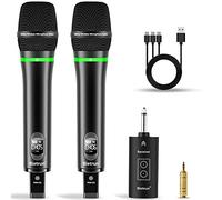 Microfono wireless ricaricabile Bietrun, microfoni wireless dinamici portatili senza fili in metallo con uscita da 1/4'' per karaoke, riunioni, canto