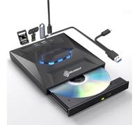 MICROFUTURE Lettore CD/DVD +/-RW portatile USB C esterno con lettore di schede SD, hub USB 3.0, compatibile con laptop, desktop, Windows, Linux, Mac