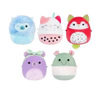 Micromallows Squishmallows Original Plush, confezione da 5 - Orso lavanda, Dragonfruit Fox, Calico Cat Boba Tea, Tapir, Alpaca