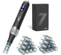 Microneedling Pen M7S, kit professionale Dermapen Microneedle con 18 aghi (16 pin, 24 pin, 36 pin), cartucce di ricambio, penna micro aghi wireless con 6 livelli di velocità per viso/corpo, nero