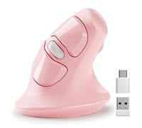 MicroPack Mouse Ergonomico Verticale Wireless Mouse con USB A & Type-C Ricevitore, Ergo Design Riduce La Sforzo Muscolare, 6 Pulsanti 800/1200/1600 DPI Mouse per Windows, Mac, PC, Laptop, Rosa