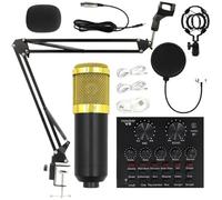 Microphone Kit, Live Streaming Kit, Condenser Microphone with Shock Mount, Sound Card with Metal Base, Recording Equipment for Studio Singing Podcast Game Use, ABS Build, 1 Set