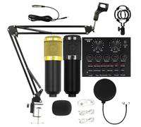 Microphone Set, Streaming Audio Kit, Recording Equipment, Plug and Play Microphone System, Interactive Noise Reduction Technology for Podcasting, Singing, Gold, Black, Voiceovers, Home Studio Use