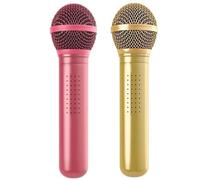 Microphone Shower Head with Handheld, Fun Vintage Microphone Shower Head, High Pressure Rain Shower Head with Metal Case, Universal Fit for Bathroom Use (Pink-Gold 2pcs)