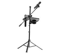 Microphone Stand Tray with Phone Holder, Streaming Shelf Accessory, Heavy Duty Design, Sturdy Clamping Microphones Organization for Podcast and Studio Recording, Black Color