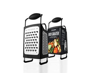 Microplane Grattugia Box 4 Facce con mandolina Laterale e Tre Lame per grattugiare: fine, Ultra Spessa e Doppia Lama Media, Lame in Acciaio Inossidabile