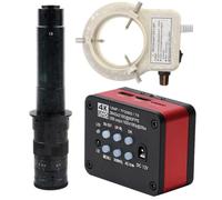 Microscopio 4K UHD FHD 60FPS Microscopio video elettronico industriale Microscopio digitale e obiettivo 300X con attacco C con luce ad anello regolabile a 56 LED - Rosso
