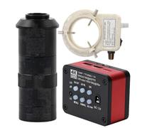 Microscopio 4K UHD FHD 60FPS Microscopio video elettronico industriale Microscopio digitale e obiettivo 100X con attacco C con luce ad anello regolabile a 56 LED - Rosso