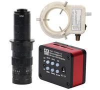 Microscopio 4K UHD FHD 60FPS Microscopio video elettronico industriale Microscopio digitale e obiettivo 180X con attacco C con luce ad anello regolabile a 56 LED - Rosso