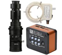 Microscopio 4K UHD FHD 60FPS Microscopio video elettronico industriale Microscopio digitale e obiettivo 500X con attacco C con luce ad anello regolabile a 56 LED - Arancione