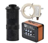 Microscopio 4K UHD FHD 60FPS Microscopio video elettronico industriale Microscopio digitale e obiettivo 100X con attacco C con luce ad anello regolabile a 56 LED - Arancione