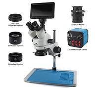 Microscopio 7. GUIDATO Disponibile 7x-45x. Microscopio stereo trinoculare simul-focale HDMI USB. Videocamera digitale del settore (Color : White)