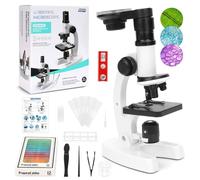 Microscopio Bambini 300X-1200X Professionale Con Vetrini, Portatile Con Luce LED e Supporto - Esperimenti Scientifici per Studenti, Laboratorio Scolastico