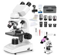 Microscopio binoculare, 40X-1000X, righello spostato, 4 lenti, messa a fuoco grossolana e fine, con oculari WF 10X/25X, accessori, valigetta per il trasporto