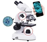 Microscopio binoculare composto con set di diapositive e supporto per telefono, illuminazione a LED, inclinazione di 45°, rotazione a 360°, per laboratori didattici e apprendimento domestico