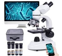 Microscopio Binoculare Con Display Per Computer Ultra-HD , Oculari Elettronici + Supporto Per Cellulare , Versione Didattica A 4 Fori Per Obiettivi , Con Accessori Da Laboratorio/Oculari,18000X