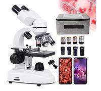 Microscopio binoculare professionale con doppia illuminazione LED e adattatore per telefono, composto biologico per studenti e adulti, con custodia per il trasporto