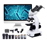 Microscopio Composto Binoculare, Microscopio Didattico 40X-30000X, con Oculare Elettronico + Supporto per Cellulare, Tubo 360° / Distanza Interpupillare 55-75mm,18000X