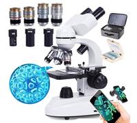 Microscopio Composto Biologico (6000 X/10000 X/20000 X), Con 30 Campioni/Doppia Illuminazione a LED, Supporto per Telefono, Per Laboratorio Scolastico, Per Studenti Adulti,20000x