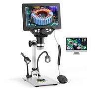 Microscopio Digitale, Couleeur Altezza Girevole 1200X 1080P e LCD Microscopio, microscopio con Display da 7 Pollici con 2 Luci Laterali Regolabili e 8 Sfere LED per Riparazioni Elettroniche
