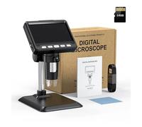 Microscopio digitale IPS da 4,3 pollici Lente HD 2 MP Ingrandimento 1000X 8LED Regola la luce elettronico Riparazione d'ingrandimento for monete(Black with 64GB Card)