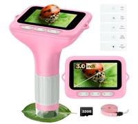 Microscopio digitale per bambini 7,6 cm (3"), 1000 x ricaricabile, mini lente d'ingrandimento portatile, 4K, monete, lente d'ingrandimento Edu, scienza, STEM, giocattolo