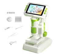 Microscopio digitale per bambini adulti,4 pollici schermo microscopio elettronico con ingrandimento 1600X, ricaricabile, multilingue, 6 LED regolabili,Regalo educativo scientifico (Verde)