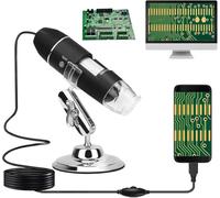 Microscopio digitale USB, microscopio per cellulare HD, microscopio con ingrandimento da 50 a 1600 volte, 2560 x 1920P microscopio digitale con 8 luci LED, microscopio per cellulare compatibile con