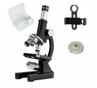 Microscopio educativo biologico, ingrandimento 200-4000x, per studenti e adulti, con clip per telefono, campione biologico e luce di riempimento (nero)