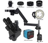 Microscopio Microscopio stereo trinoculare. HDMI USB. Video Microscopio. SMD. Morsetto di pilastro a braccio articolato for ingrandimento 3. 5x-90x. Saldatura (Color : A)