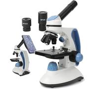 Microscopio monoculare, microscopio biologico composto (40X-2000X), con adattatore per telefono cellulare, messa a fuoco coassiale: 14 mm, per la didattica degli studenti,40X-2000X