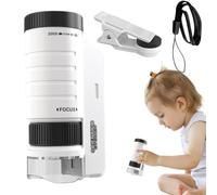 Microscopio Per Bambini clip per telefono, illuminazione a LED, compatto, | Microscopio Educativo Per Bambini 60x-120x Esplorazione all'Aperto Scoperta della Natura Esperimenti Bianco