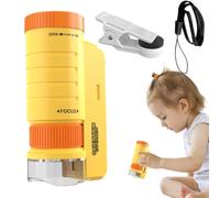 Microscopio Per Bambini Clip Per Telefono, Zoom 60x-120x, Portatile A Mano | Microscopio Educativo Per Bambini 60x-120x Esplorazione all'Aperto Scoperta della Natura Esperimenti Osservazione Giallo