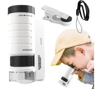 Microscopio portatile per bambini Clip Per Telefono | Microscopio Educativo Per Bambini 60x-120x Esplorazione all'Aperto Scoperta della Natura Esperimenti Osservazione Bianco