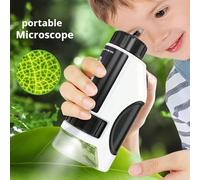 Microscopio portatile tascabile con luce LED, ingrandimento 50X-300X, ottimo per esplorazioni naturali indoor ed all'aperto, un regalo educativo meraviglioso per le vacanze grigio,In bianco e neroABS