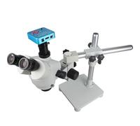 Microscopio Stereo Trinoculare Focal Simul con Supporto a Braccio Singolo, Videocamera USB da 38MP, Microscopio Digitale Elettronico Industriale(C)