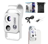 Microscopio tascabile HD con zoom 200x e luce LED, accessorio per smartphone con obiettivo (nero)