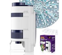 Microscopio tascabile per bambini, mini microscopio Ottico con zoom illuminato a LED, 5 vetrini preparati, Plus-microscopio biologico portatile per studenti, osservazione microbiologica (Bianco)