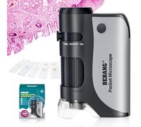 Microscopio tascabile per bambini, mini microscopio Ottico con zoom illuminato a LED, 5 vetrini preparati, Plus-microscopio biologico portatile per studenti, osservazione microbiologica (Nero)
