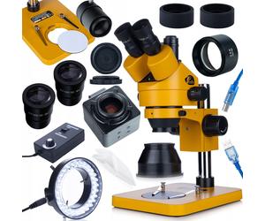 Microscopio trinoculare 7-45x con fotocamera USB da 5 MP + lente di Barlow 0,5x