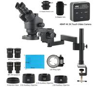 Microscopio trinoculare stereo industriale con zoom 3,5X-180X 48MP 4K 2K HDMI USB Videocamera Supporto pieghevole da tavolo Kit di saldatura PCB