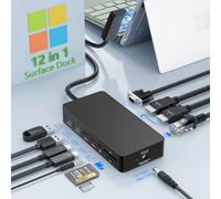 Microsoft Surface Dock, 12 in 1 Surface Pro Docking Station Triple Display Dual HDMI+VGA, Ethernet SD/TF Audio 4* USB, Dock per Surface Pro 11/10/9/8/X/7/6/5, Surface Laptop 7/Go, Surface Book